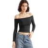 imageSUUKSESS Women Off Shoulder Double Lined Long Sleeve Shirts Basic Going Out TopsJet Black