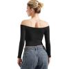 imageSUUKSESS Women Off Shoulder Double Lined Long Sleeve Shirts Basic Going Out TopsJet Black