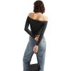 imageSUUKSESS Women Off Shoulder Double Lined Long Sleeve Shirts Basic Going Out TopsJet Black