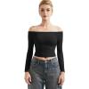 imageSUUKSESS Women Off Shoulder Double Lined Long Sleeve Shirts Basic Going Out TopsJet Black