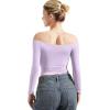 imageSUUKSESS Women Off Shoulder Double Lined Long Sleeve Shirts Basic Going Out TopsLilac