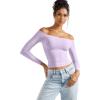 imageSUUKSESS Women Off Shoulder Double Lined Long Sleeve Shirts Basic Going Out TopsLilac