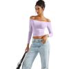imageSUUKSESS Women Off Shoulder Double Lined Long Sleeve Shirts Basic Going Out TopsLilac