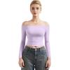 imageSUUKSESS Women Off Shoulder Double Lined Long Sleeve Shirts Basic Going Out TopsLilac