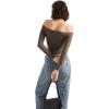 imageSUUKSESS Women Off Shoulder Double Lined Long Sleeve Shirts Basic Going Out TopsMocha