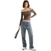 imageSUUKSESS Women Off Shoulder Double Lined Long Sleeve Shirts Basic Going Out TopsMocha