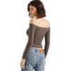 imageSUUKSESS Women Off Shoulder Double Lined Long Sleeve Shirts Basic Going Out TopsMocha