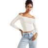 imageSUUKSESS Women Off Shoulder Double Lined Long Sleeve Shirts Basic Going Out TopsPearl