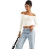 imageSUUKSESS Women Off Shoulder Double Lined Long Sleeve Shirts Basic Going Out TopsPearl