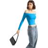 imageSUUKSESS Women Off Shoulder Double Lined Long Sleeve Shirts Basic Going Out TopsRoyal Blue