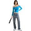 imageSUUKSESS Women Off Shoulder Double Lined Long Sleeve Shirts Basic Going Out TopsRoyal Blue