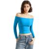 imageSUUKSESS Women Off Shoulder Double Lined Long Sleeve Shirts Basic Going Out TopsRoyal Blue