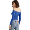 imageSUUKSESS Women Off Shoulder Double Lined Long Sleeve Shirts Basic Going Out TopsSapphire