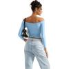 imageSUUKSESS Women Off Shoulder Double Lined Long Sleeve Shirts Basic Going Out TopsSky Blue