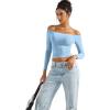 imageSUUKSESS Women Off Shoulder Double Lined Long Sleeve Shirts Basic Going Out TopsSky Blue