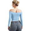 imageSUUKSESS Women Off Shoulder Double Lined Long Sleeve Shirts Basic Going Out TopsSky Blue