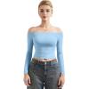 imageSUUKSESS Women Off Shoulder Double Lined Long Sleeve Shirts Basic Going Out TopsSky Blue