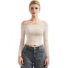 imageSUUKSESS Women Off Shoulder Double Lined Long Sleeve Shirts Basic Going Out TopsSoft Sand