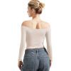 imageSUUKSESS Women Off Shoulder Double Lined Long Sleeve Shirts Basic Going Out TopsSoft Sand