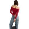 imageSUUKSESS Women Off Shoulder Double Lined Long Sleeve Shirts Basic Going Out TopsWine Red
