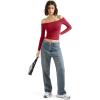 imageSUUKSESS Women Off Shoulder Double Lined Long Sleeve Shirts Basic Going Out TopsWine Red