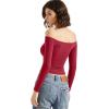 imageSUUKSESS Women Off Shoulder Double Lined Long Sleeve Shirts Basic Going Out TopsWine Red