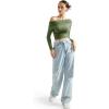imageSUUKSESS Women Off Shoulder Long Sleeve Shirts Double Lined Fitted Crop TopsArmy Green