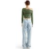imageSUUKSESS Women Off Shoulder Long Sleeve Shirts Double Lined Fitted Crop TopsArmy Green
