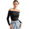 imageSUUKSESS Women Off Shoulder Long Sleeve Shirts Double Lined Fitted Crop TopsBlack