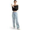 imageSUUKSESS Women Off Shoulder Long Sleeve Shirts Double Lined Fitted Crop TopsBlack