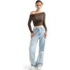 imageSUUKSESS Women Off Shoulder Long Sleeve Shirts Double Lined Fitted Crop TopsBrown