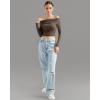 imageSUUKSESS Women Off Shoulder Long Sleeve Shirts Double Lined Fitted Crop TopsBrown