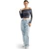 imageSUUKSESS Women Off Shoulder Long Sleeve Shirts Double Lined Fitted Crop TopsGrey