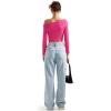 imageSUUKSESS Women Off Shoulder Long Sleeve Shirts Double Lined Fitted Crop TopsHot Pink