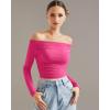 imageSUUKSESS Women Off Shoulder Long Sleeve Shirts Double Lined Fitted Crop TopsHot Pink