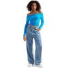 imageSUUKSESS Women Off Shoulder Long Sleeve Shirts Double Lined Fitted Crop TopsLake Blue
