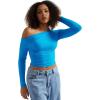 imageSUUKSESS Women Off Shoulder Long Sleeve Shirts Double Lined Fitted Crop TopsLake Blue