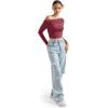 imageSUUKSESS Women Off Shoulder Long Sleeve Shirts Double Lined Fitted Crop TopsMaroon