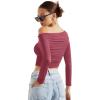 imageSUUKSESS Women Off Shoulder Long Sleeve Shirts Double Lined Fitted Crop TopsMaroon