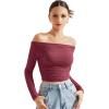 imageSUUKSESS Women Off Shoulder Long Sleeve Shirts Double Lined Fitted Crop TopsMaroon