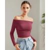 imageSUUKSESS Women Off Shoulder Long Sleeve Shirts Double Lined Fitted Crop TopsMaroon