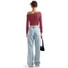 imageSUUKSESS Women Off Shoulder Long Sleeve Shirts Double Lined Fitted Crop TopsMaroon