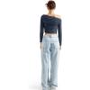 imageSUUKSESS Women Off Shoulder Long Sleeve Shirts Double Lined Fitted Crop TopsNavy Blue