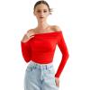 imageSUUKSESS Women Off Shoulder Long Sleeve Shirts Double Lined Fitted Crop TopsRed