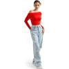 imageSUUKSESS Women Off Shoulder Long Sleeve Shirts Double Lined Fitted Crop TopsRed
