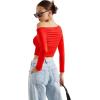 imageSUUKSESS Women Off Shoulder Long Sleeve Shirts Double Lined Fitted Crop TopsRed