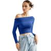 imageSUUKSESS Women Off Shoulder Long Sleeve Shirts Double Lined Fitted Crop TopsRoyal Blue