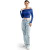 imageSUUKSESS Women Off Shoulder Long Sleeve Shirts Double Lined Fitted Crop TopsRoyal Blue