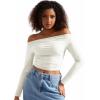 imageSUUKSESS Women Off Shoulder Long Sleeve Shirts Double Lined Fitted Crop TopsWhite