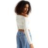 imageSUUKSESS Women Off Shoulder Long Sleeve Shirts Double Lined Fitted Crop TopsWhite